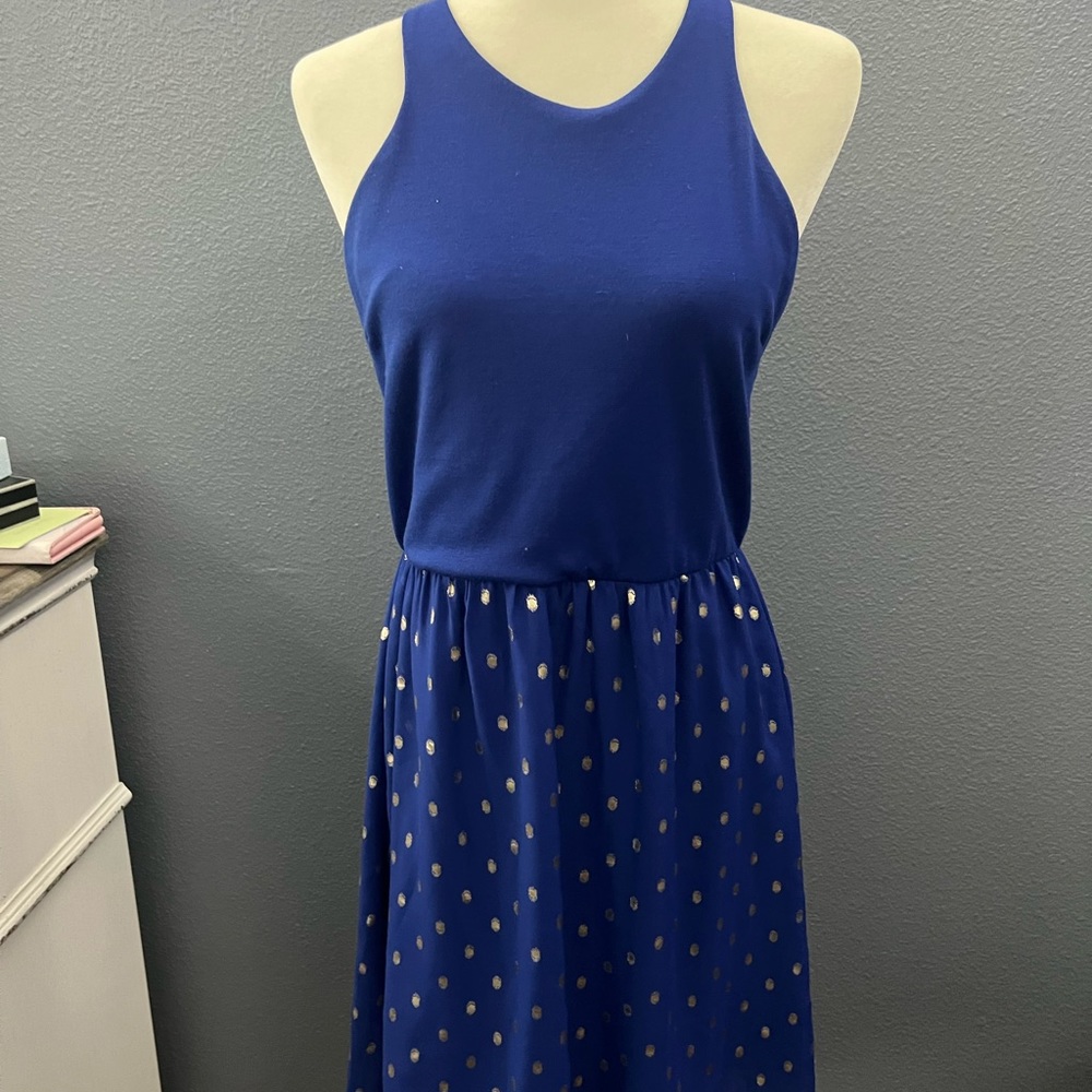 Gianni Bini high-low blue polka dot dress Sz Lg